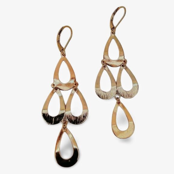 Gorgeous Nordstrom 2” Drop Open Teardrop Gold Tone Dangle Hook Earrings JW1544 - Picture 2 of 4